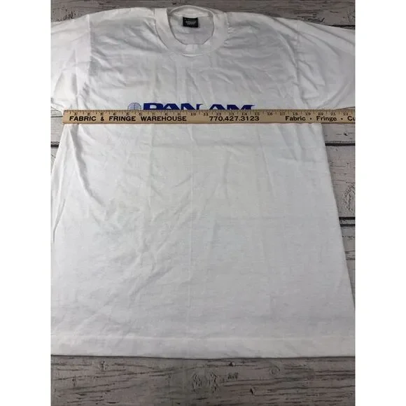 VINTAGE PAN AM AIRLINE Made in The USA 50/50 WHITE SINGLE STICH T-SHIRT SZ LARGE